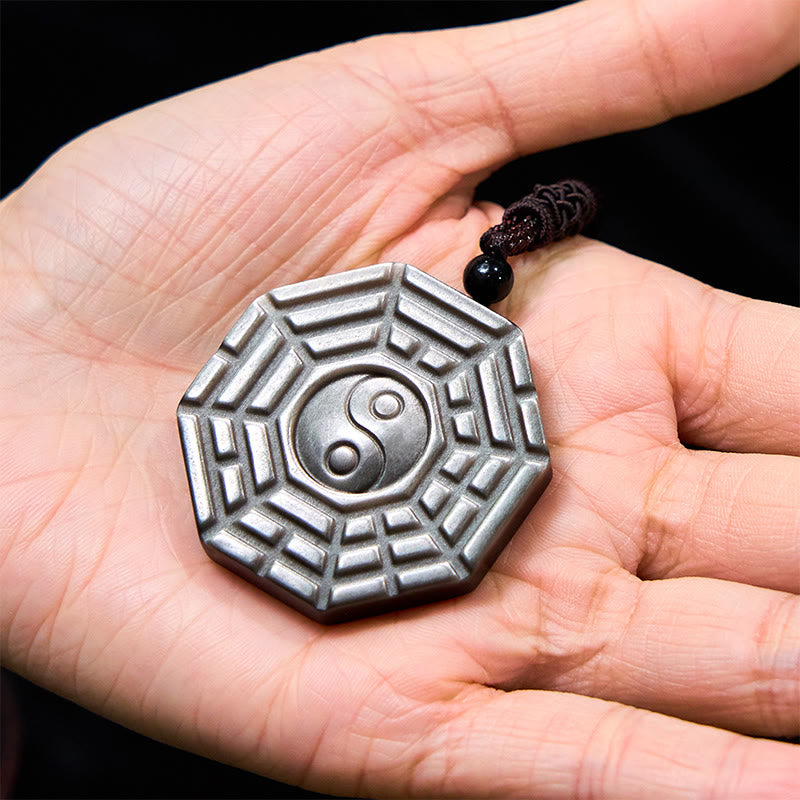 Silver Sheen Obsidian Yin Yang Necklace for Protection & Harmony
