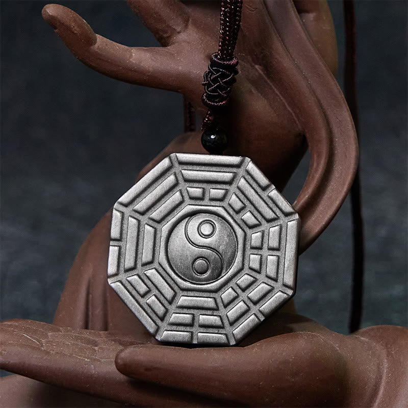 Silver Sheen Obsidian Yin Yang Necklace for Protection & Harmony