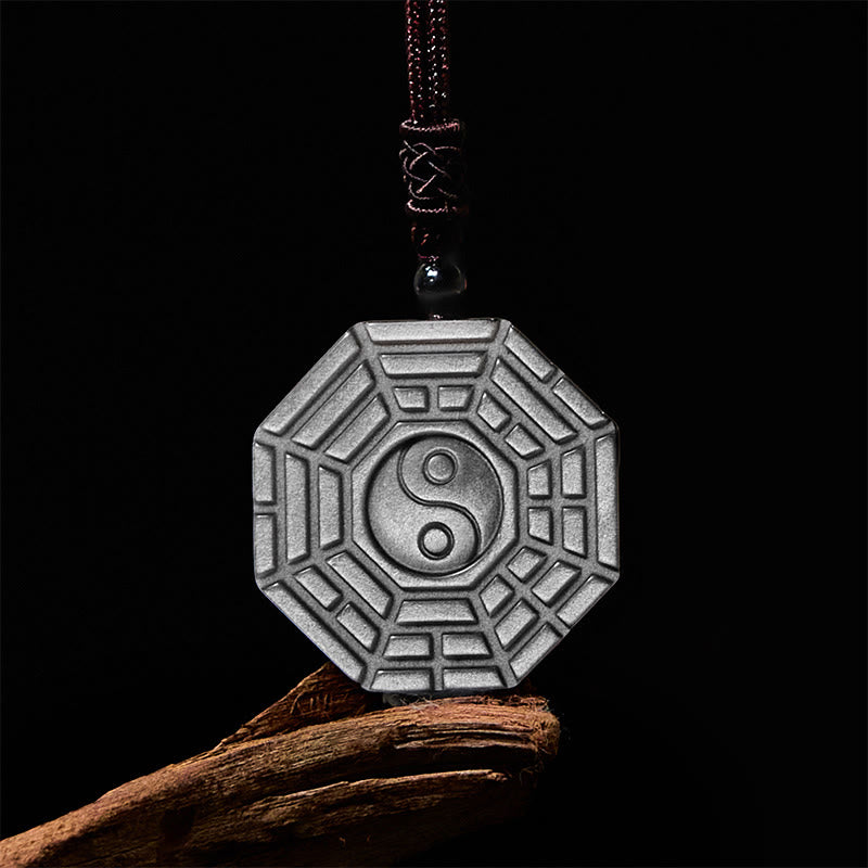 Silver Sheen Obsidian Yin Yang Necklace for Protection & Harmony