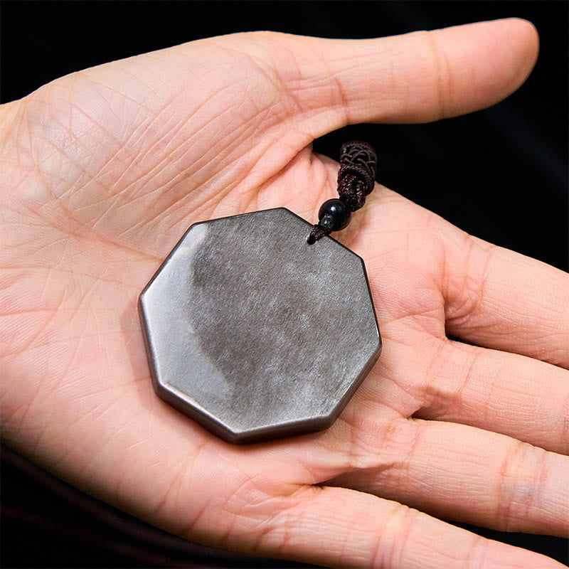 Silver Sheen Obsidian Yin Yang Necklace for Protection & Harmony