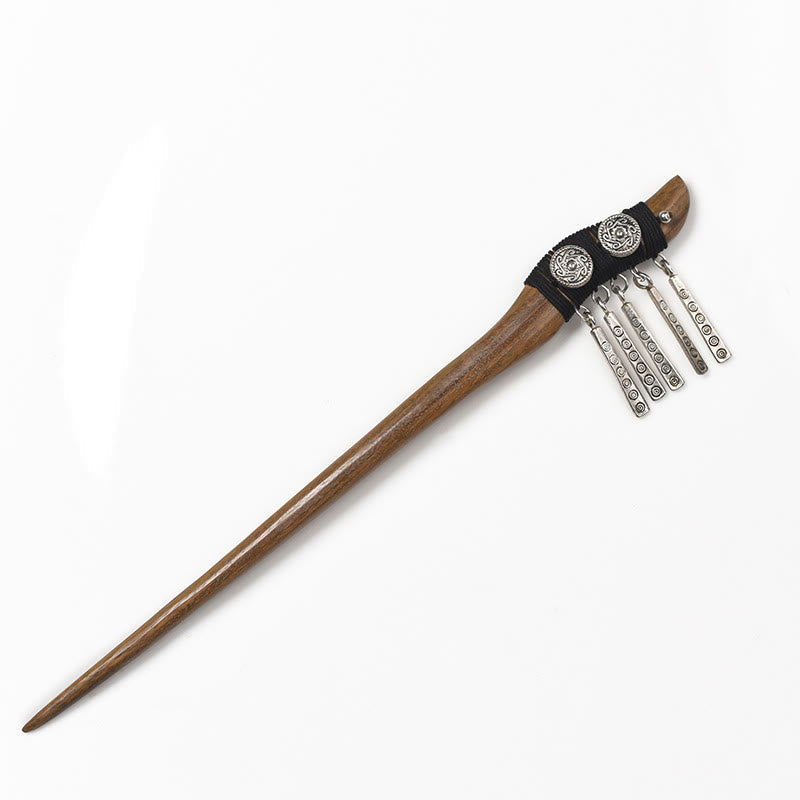 Green Sandalwood Silver Chinese Hairpin for Harmony & Longevity