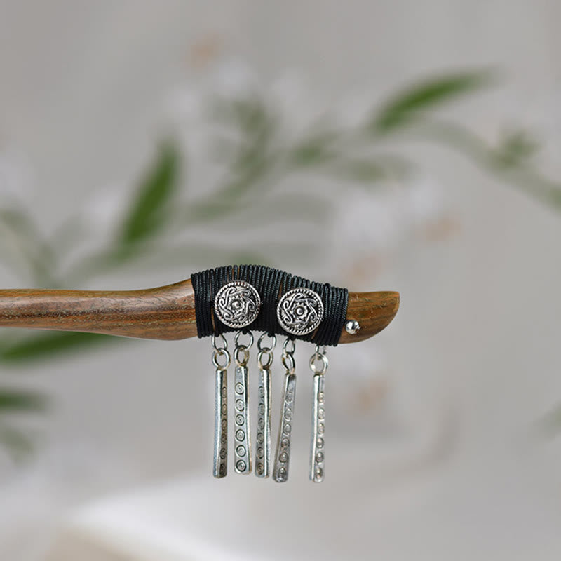 Green Sandalwood Silver Chinese Hairpin for Harmony & Longevity