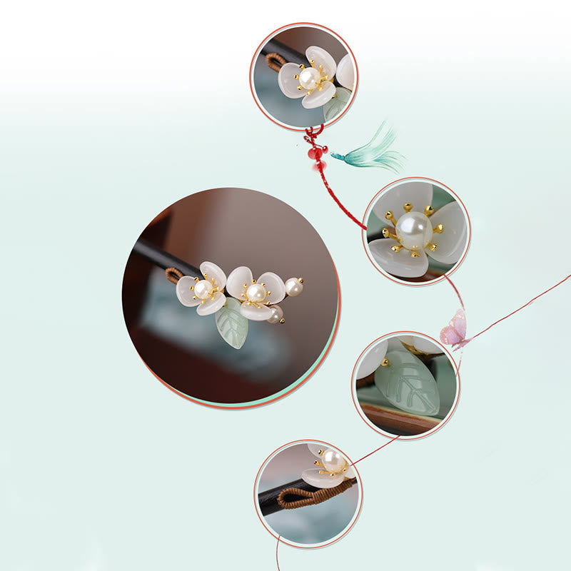 Magnolia Pearl Spiritual Protection Hairpin with Grain Wood