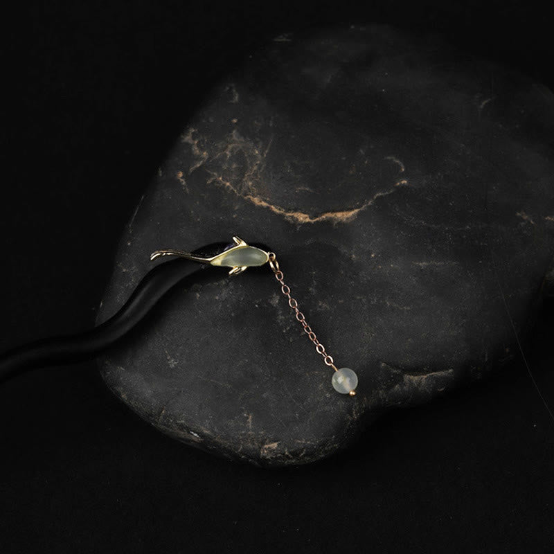 Ebony Hetian Jade Chinese Hairpin with Blessing Symbolism