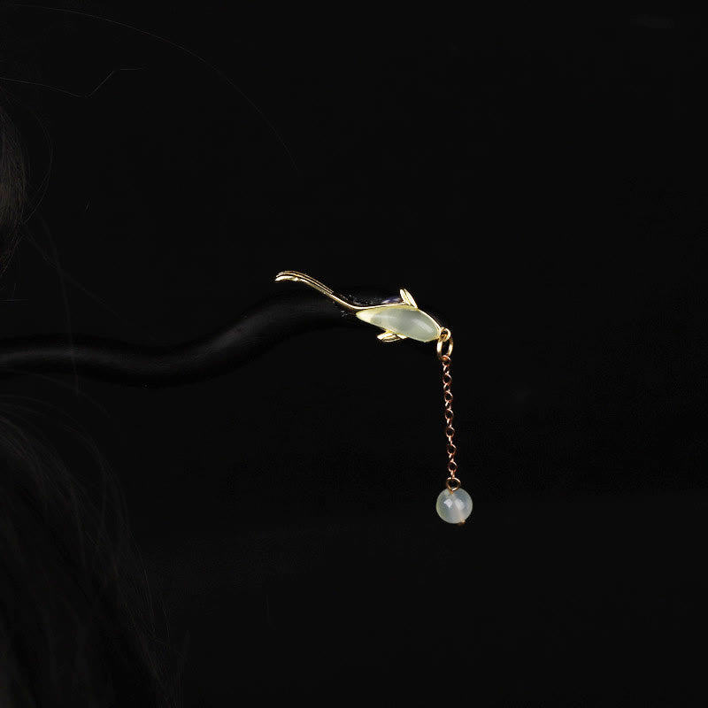 Ebony Hetian Jade Chinese Hairpin with Blessing Symbolism