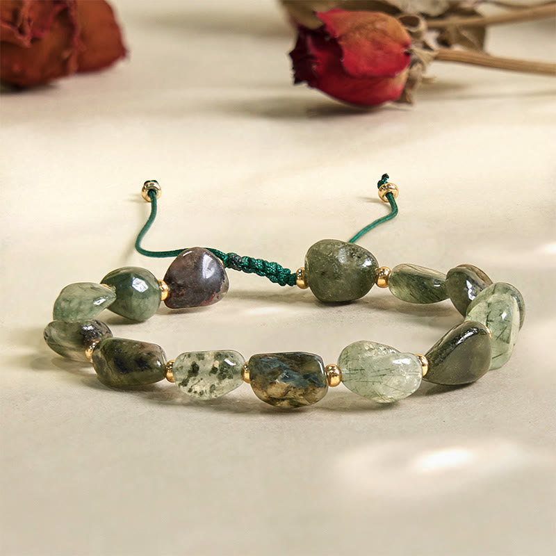 6-10mm Green Rutilated Quartz Protection Bracelet for Women