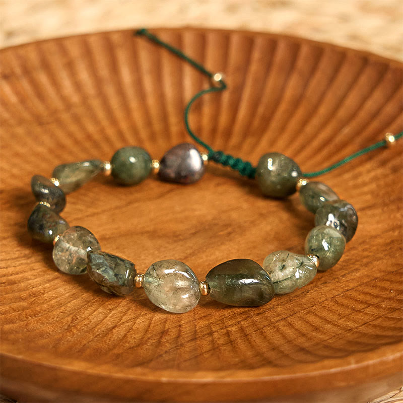 6-10mm Green Rutilated Quartz Protection Bracelet for Women
