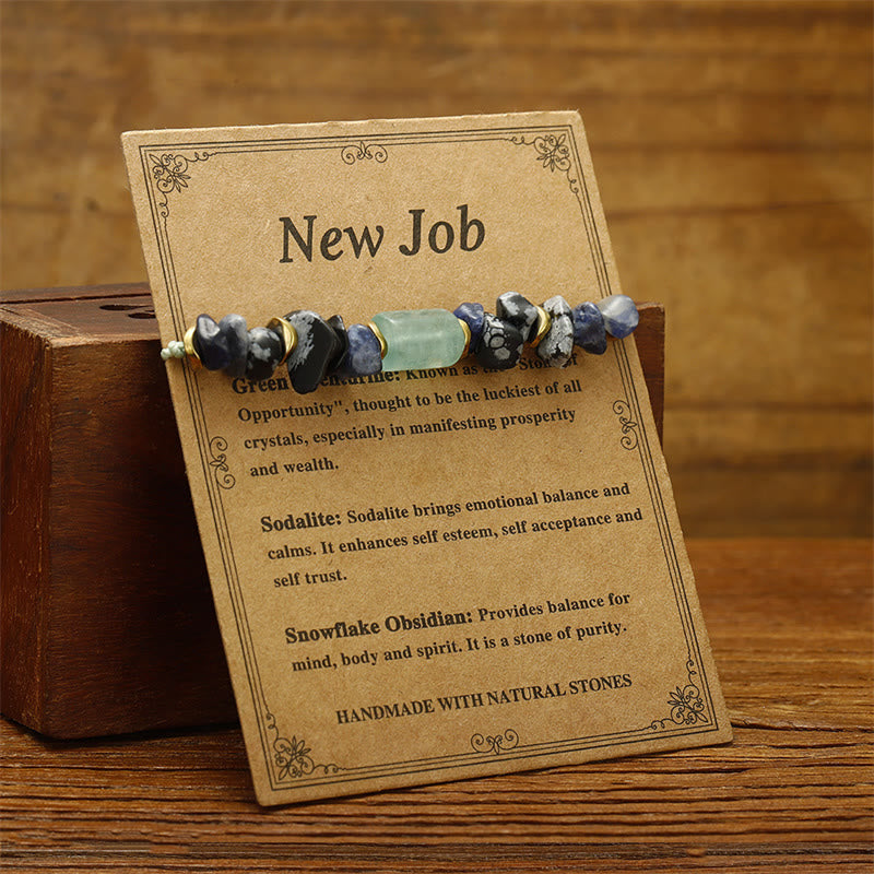 New Job Obsidian Bracelet with Green Aventurine & Sodalite for Luck