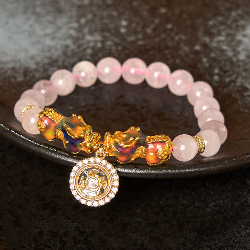 8mm Pink Crystal Color Change Pixiu Warmth Bracelet