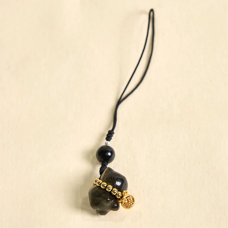 Silver Sheen Obsidian Protection Key Chain With Fu Character