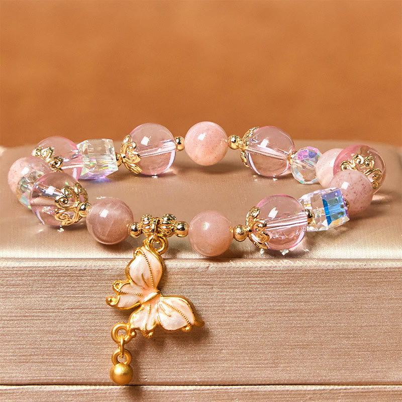 8mm Amethyst and Sunstone Peace Butterfly Bracelet