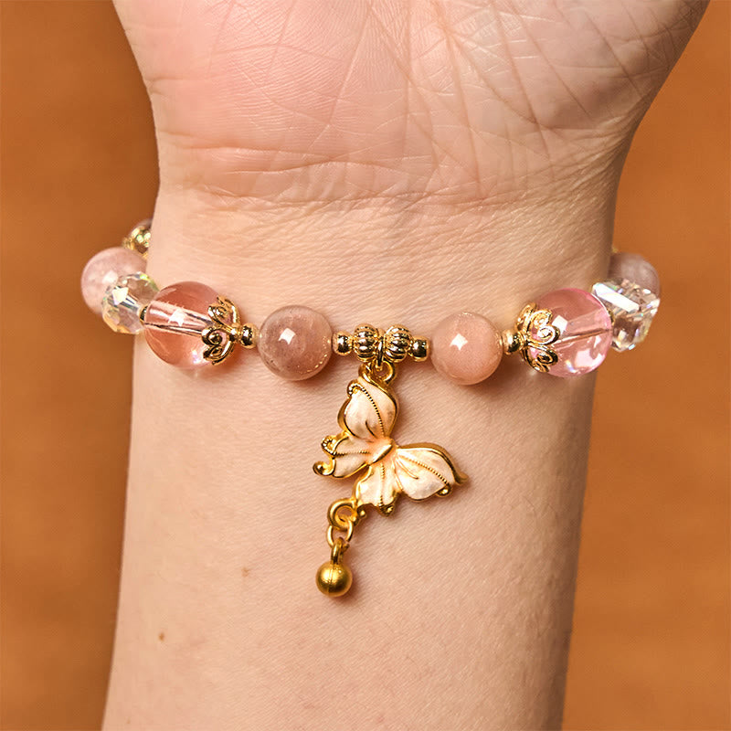 8mm Amethyst and Sunstone Peace Butterfly Bracelet