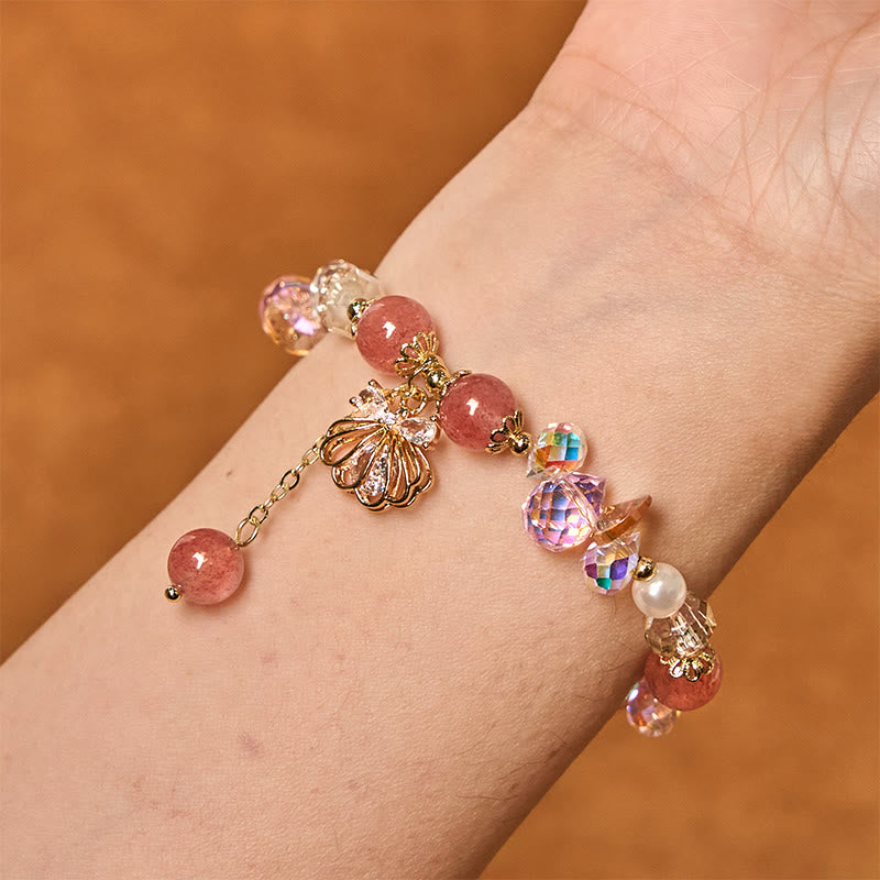 8mm Strawberry Quartz Pearl Bracelet for Healing and Love