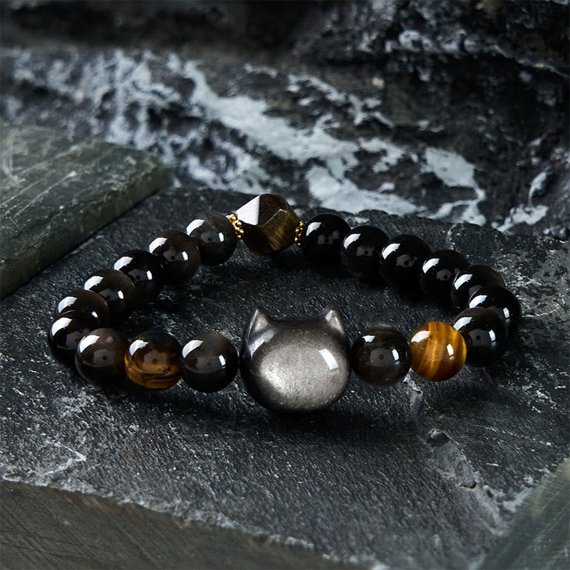 8mm Silver Sheen Obsidian Soothing Bracelet Unisex