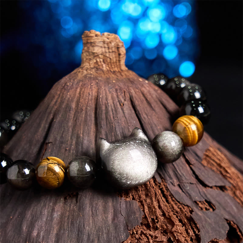 8mm Silver Sheen Obsidian Soothing Bracelet Unisex
