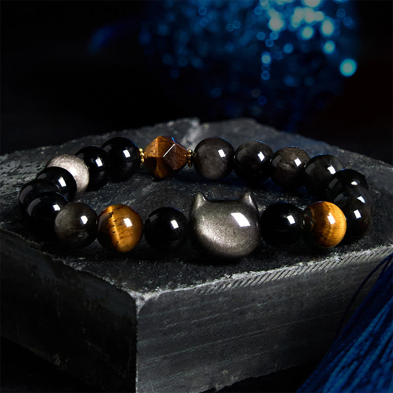 8mm Silver Sheen Obsidian Soothing Bracelet Unisex