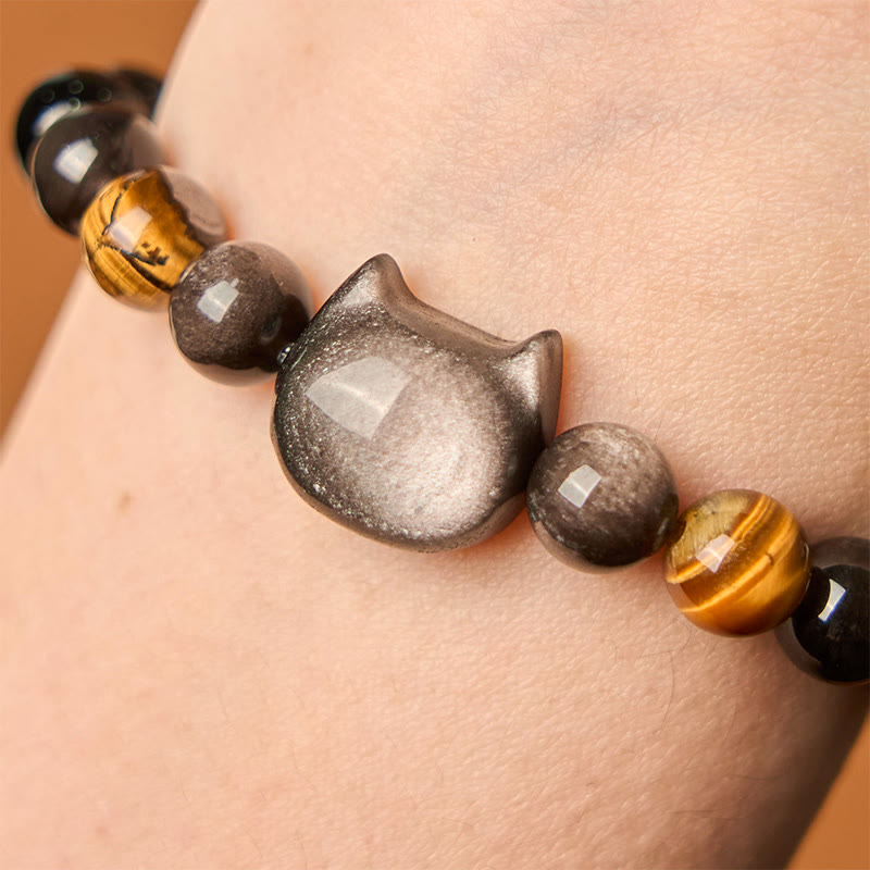 8mm Silver Sheen Obsidian Soothing Bracelet Unisex