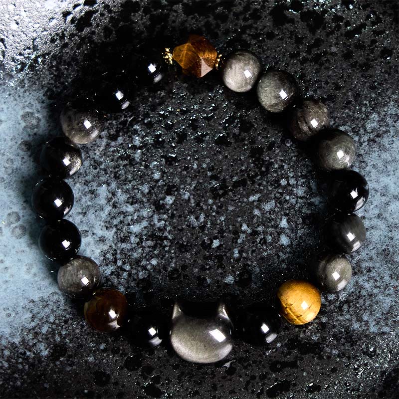 8mm Silver Sheen Obsidian Soothing Bracelet Unisex