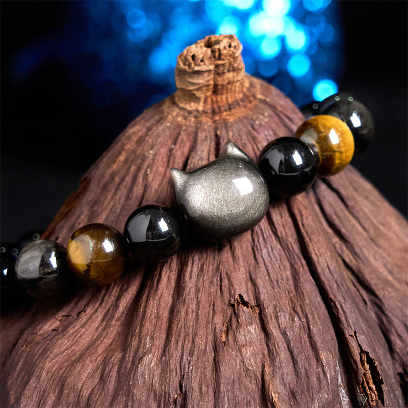 8mm Silver Sheen Obsidian Soothing Bracelet Unisex