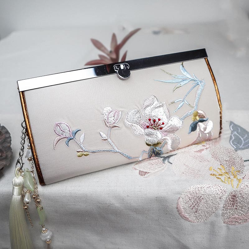 Spiritual Magnolia Embroidered Wallet | Large Capacity Purse