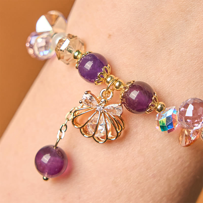 8 mm Amethyst Citrin Perlen Muschel Peace Armband für Damen