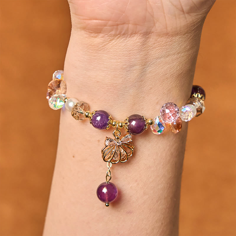 8 mm Amethyst Citrin Perlen Muschel Peace Armband für Damen