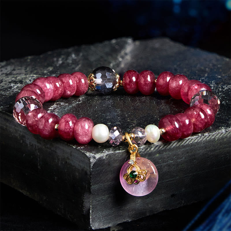 10mm Rose Quartz Peace Buckle Bracelet for Women