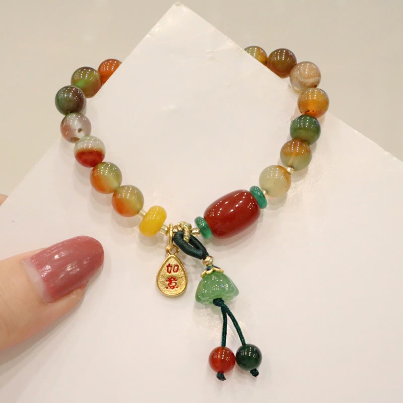 8mm Peacock Agate Ruyi As One Wishes Bracelet