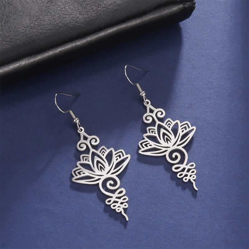 Silver Lotus Earrings Hollow Flower 27mm Enlightenment