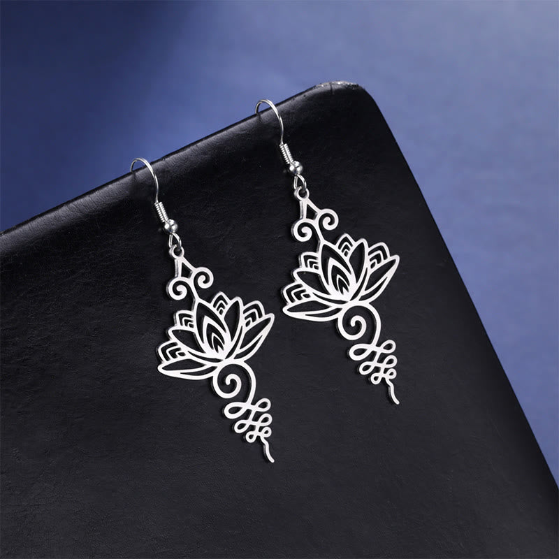 Silver Lotus Earrings Hollow Flower 27mm Enlightenment