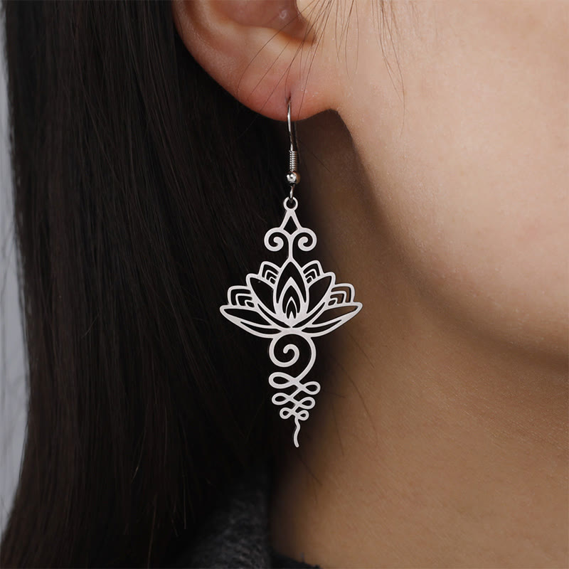 Silver Lotus Earrings Hollow Flower 27mm Enlightenment