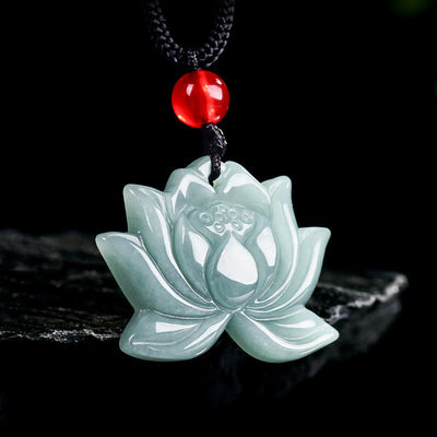 Lotus geschnitzter Jade-Halskettenanhänger für Wohlstand, 22 mm