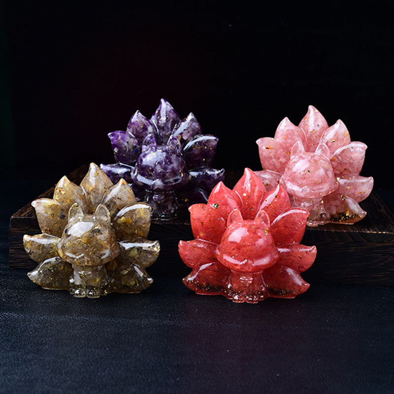 Amethyst 8.8cm Nine-Tailed Fox Spiritual Animal Figurine