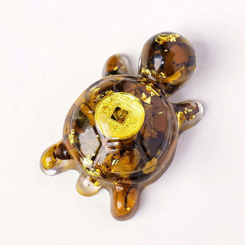 5 cm grüner Aventurin-Kristall, Schildkröte, Kupfermünze, Zen-Dekor