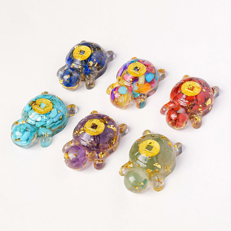 5 cm grüner Aventurin-Kristall, Schildkröte, Kupfermünze, Zen-Dekor