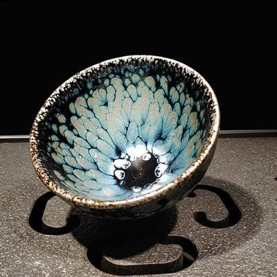 Handgefertigte Jianzhan-Teetasse aus Keramik mit blauen Punkten, 150 ml