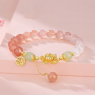 Hetian Jade Bracelet with Agate & Lotus Symbols of Fortune