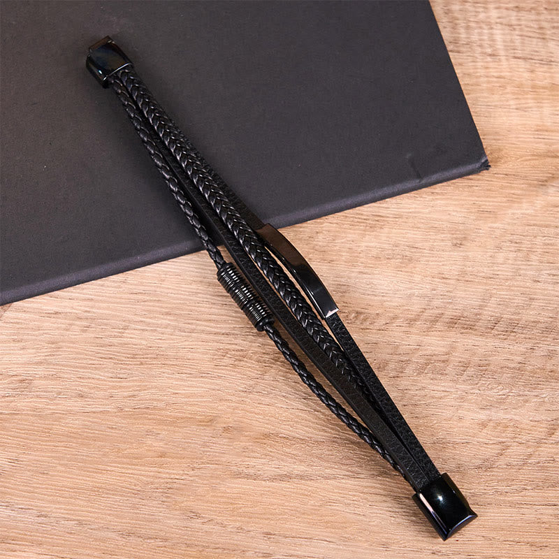 18-19cm Leather Titanium Steel Magnetic Buckle Strength Bracelet