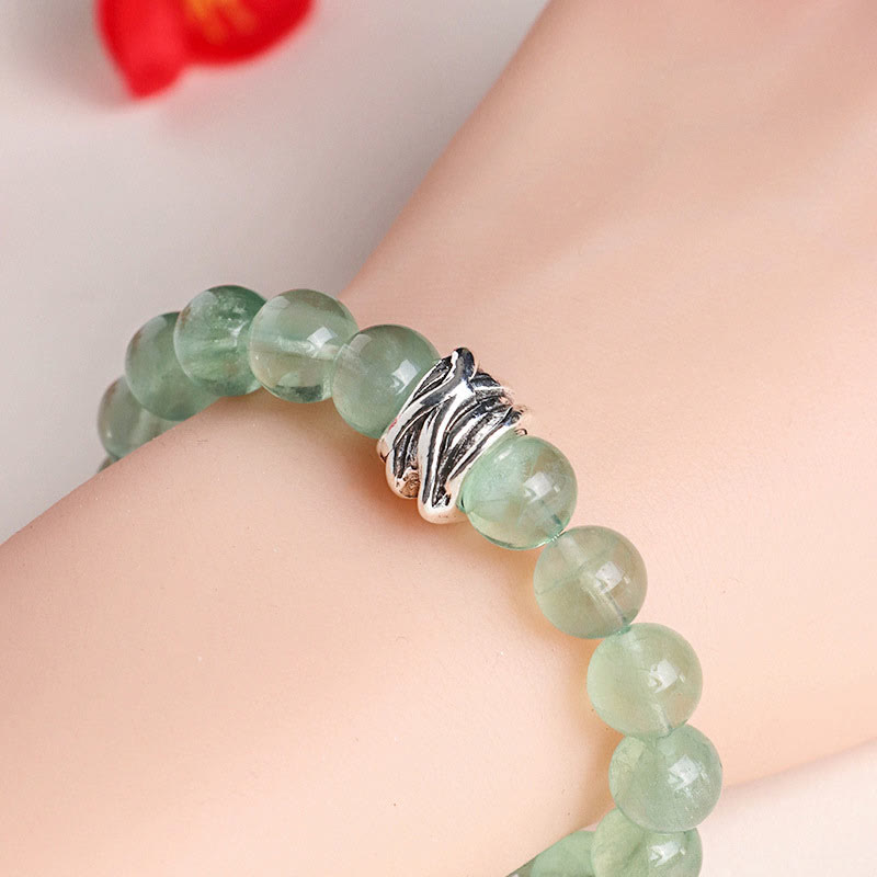 10mm Green Fluorite Peace Bracelet with Moon & Star Charms