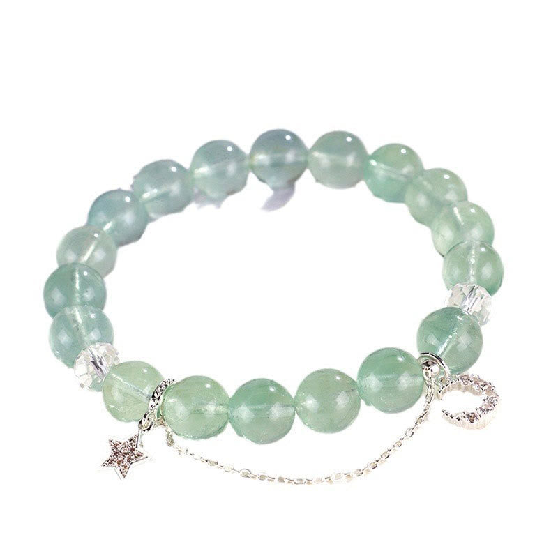 10mm Green Fluorite Peace Bracelet with Moon & Star Charms