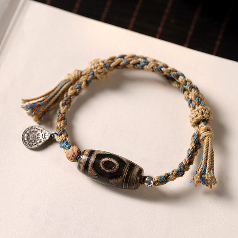 Unisex Dzi Bead Agate Bracelet - Wealth and Protection