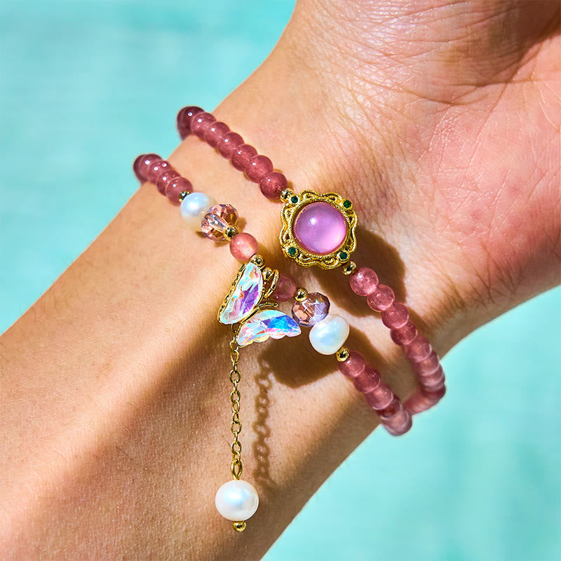 14-16cm Strawberry Quartz Double Wrap Bracelet