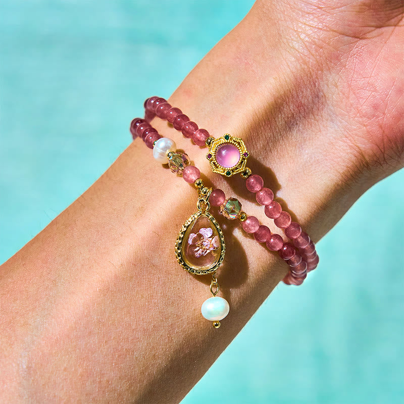 14-16cm Strawberry Quartz Double Wrap Bracelet