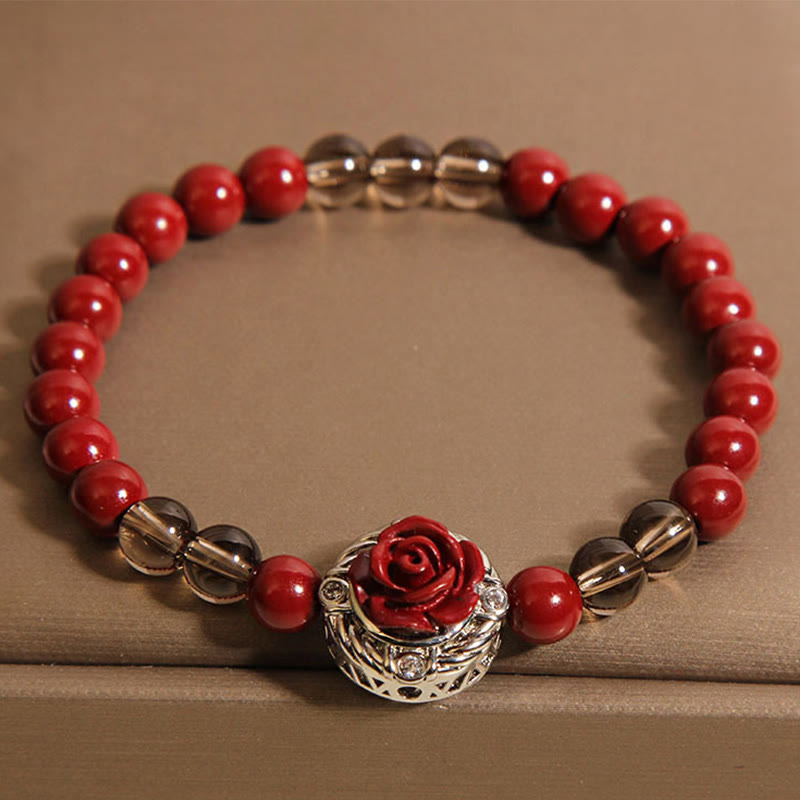 6mm Cinnabar Calm Bracelet with Red Shell Pearls