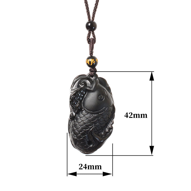 Black Obsidian Necklace Pendant with Amphioxus Symbol for Strength