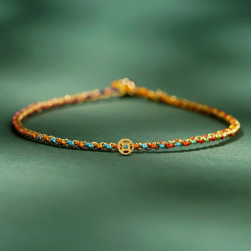 Colorful Luck Coin Rope Bracelet 14-15cm Healing Sounds