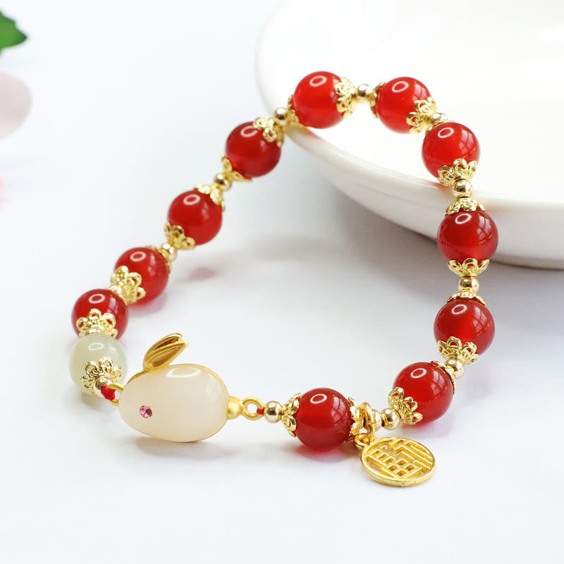 8mm Red Agate Fu Character Confidence Spiritual Bracelet