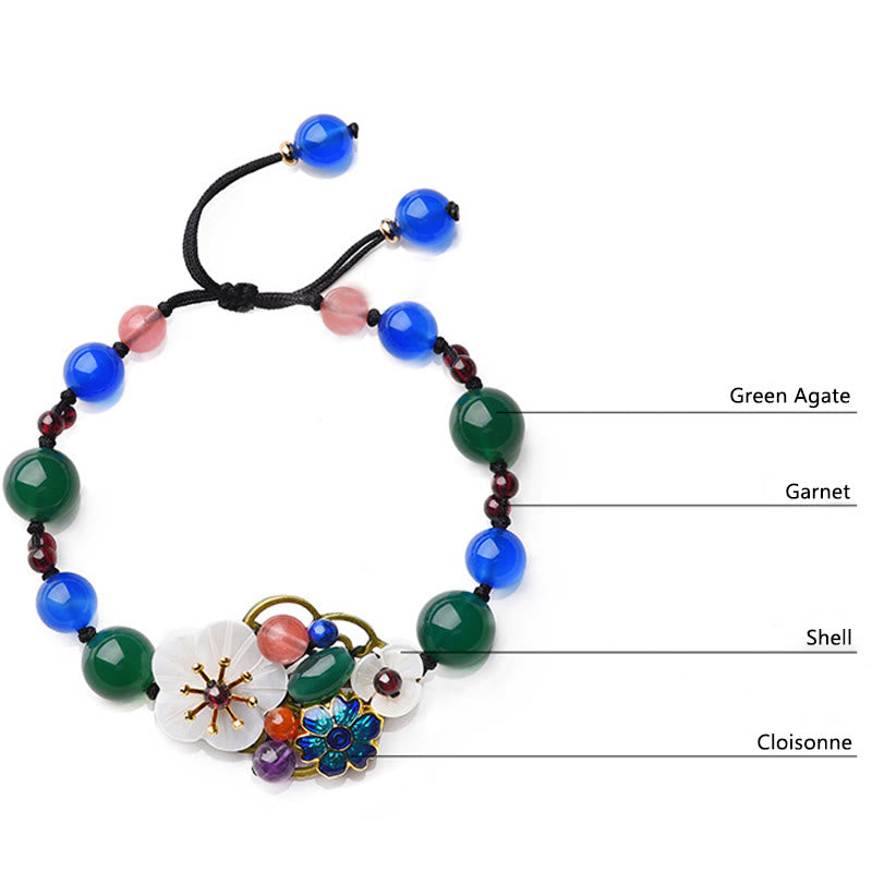 Green Agate Blue Agate Shell Flower Bracelet