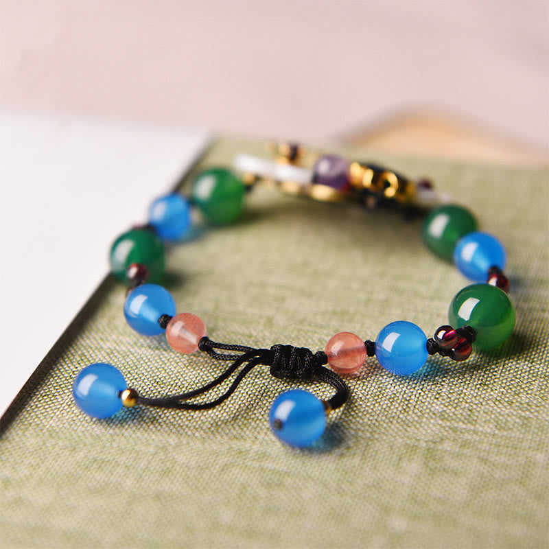 Green Agate Blue Agate Shell Flower Bracelet