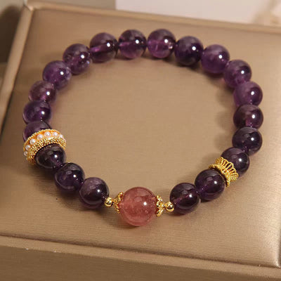 8 mm Amethyst- und Erdbeerquarz-Armband für Damen